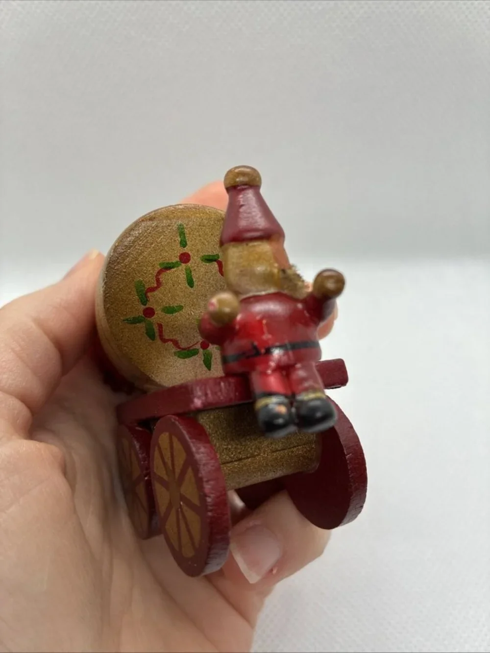 Vintage Wooden Santa Noel Covered Wagon Christmas Ornament Rustic Holiday Decor